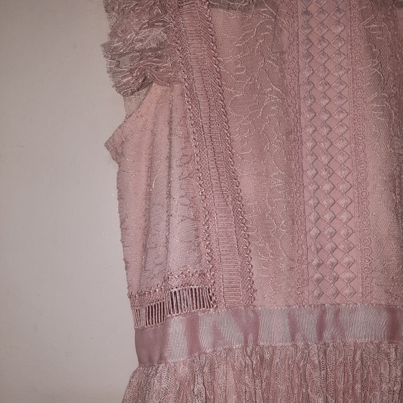 HEARTLOOM Anthropologie Lace Tiered Dress Dusty Rose Pink XS 0 2 NWOT - Picture 8 of 12